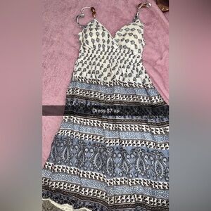 Floral Patterned Blue and White Dress